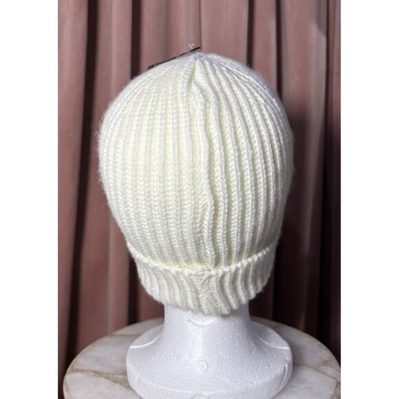 Hat Beanie Knit Cap Smiley Face Fleece Ivory Yellow - Picture 3 of 8